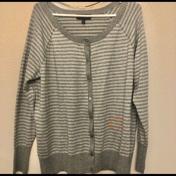 Lane Bryant knit gray metallic stripped button up cardigan sweater 18/20 - Picture 13 of 14